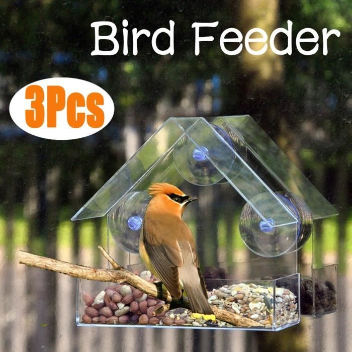 Avec trous de drainage Plateau coulissant amovible pour la maison et le jardin Transparent Mangeoire à suspendre WERTAZ Mangeoire à oiseaux avec fenêtre