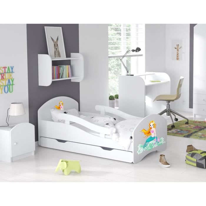 LIT ENFANT Dreams 70x140cm, AVEC MATELAS & BARRE DE SECURITE & TIROIR – Blanc1