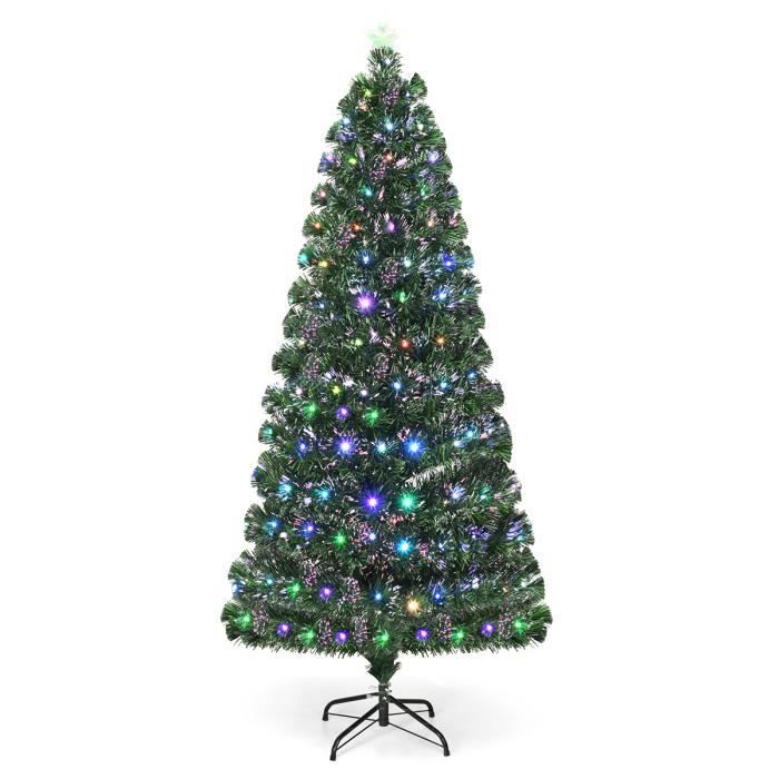 Sapin de Noël Artificiel LED Lumineux en Fibre Optique Lumière Variable