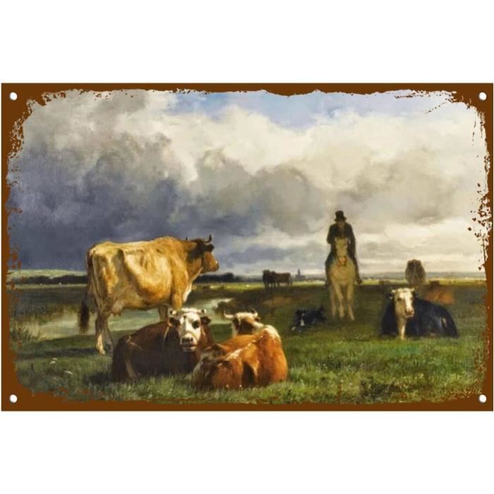 Enseigne En Métal étain - Vache Holstein - Style Ferme Ranch - Déco Vintage