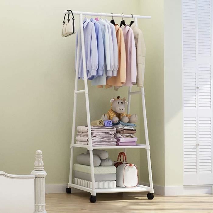 Portant à Vêtements Avec Roulettes - 60 Cm De Large - Acier Carbone - Blanc Ou Noir - Pour Chambre, Salon, Bureau - Rangement Mobile - 8