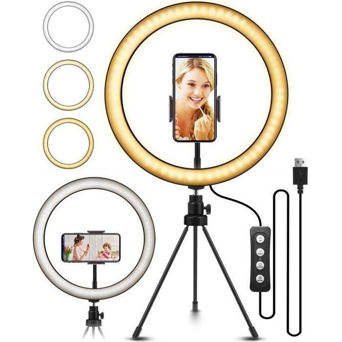 Selfie Ring Light Anneaux Lumineux de Selfie avec lumière LED pour caméra Rechargeable USB rose LED comble-lumière 3 Niveaux de luminosité réglable Lumière vidéo Lumière de Nuit pour Smartphone 