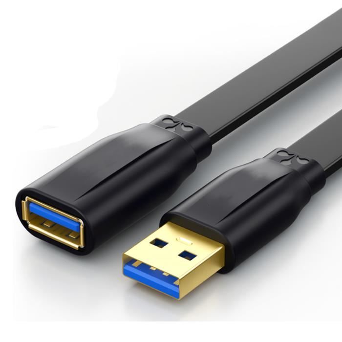Ototon® 3M Câble Rallonge USB 3.0 Câble d'Extension Plat Mâle A vers  Femelle A 5Gbps pour Clé USB Hub Clavier Souris - Noir, 3M