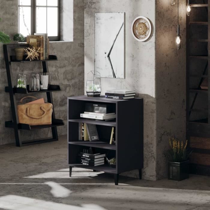 Buffet bas BMP - Armoire multi-rangements - 3 étagères - Gris ...