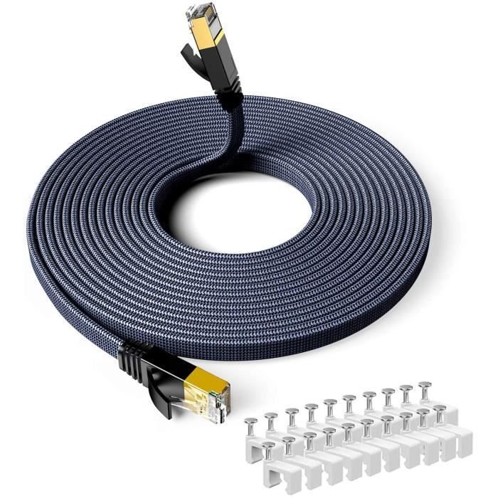 Cable ethernet Cat 7 Câble Ethernet 8m, Snowkids Haute Vitesse Réseau  10Gbit-s 600MHz Plat Tissage de Nylon Patch C28 - Cdiscount Informatique