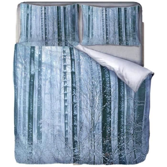 Housse De Couette 220x240cm Bois Fermeture éclair cachée et 2 Taie d