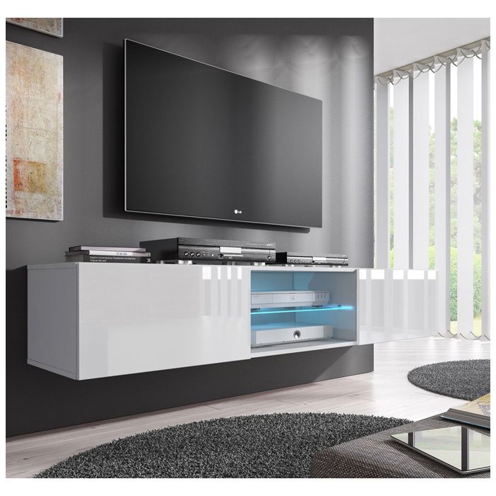 Design Ameublement - Meuble TV TIBI LED Suspendu - Blanc Brillant - 160x30x38 5cm Design Ameublement - Meuble TV TIBI LED Suspendu - Blanc Brillant - 160x30x38 5cm