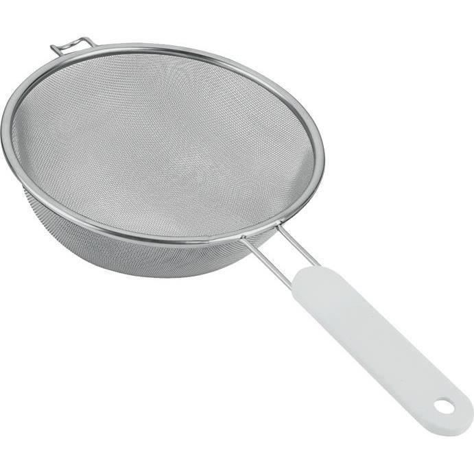 Passoire tamis à manche - D : 20 cm - inox et plastique - blanc