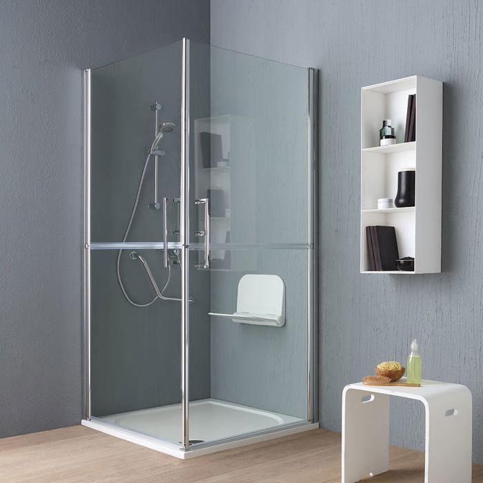 PAROI DE DOUCHE POUR HANDICAPÉES OU PERSONNES AGÉES 90x90 EN VERRE AVEC DOUBLE OUVERTURE BATTENTE