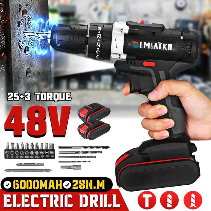 Perceuse Batterie 2Ah Charge Rapide Perceuse Percussion Sans Fil - 2 Batteries 2Ah, 27 Accessoires, Percussion Perceuse Couple Réglable Perceuse Visseuse Hychika 18v