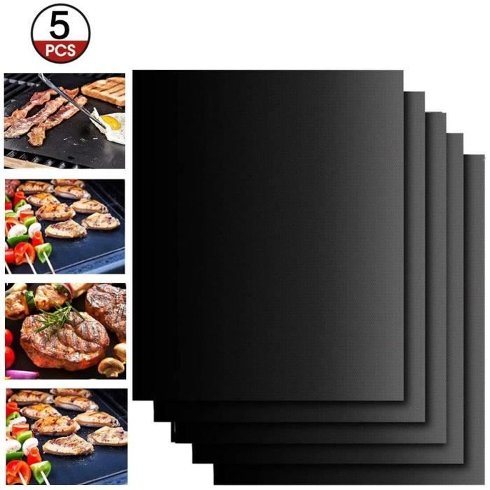 Extsud Set de 5 Tapis de Cuisson Tapis BBQ Barbecue Plaque Feuille de Cuisson Four 40 * 33cm pour barbecue gaz charbon électrique 10