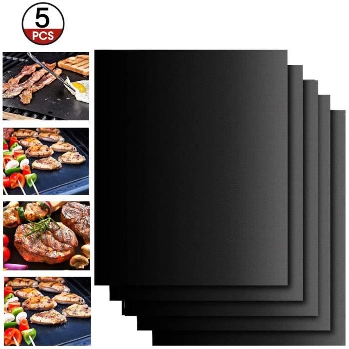 extsud set de 5 tapis de cuisson tapis bbq barbecue plaque feuille de cuisson four 40 * 33cm pour barbecue gaz charbon électrique 10