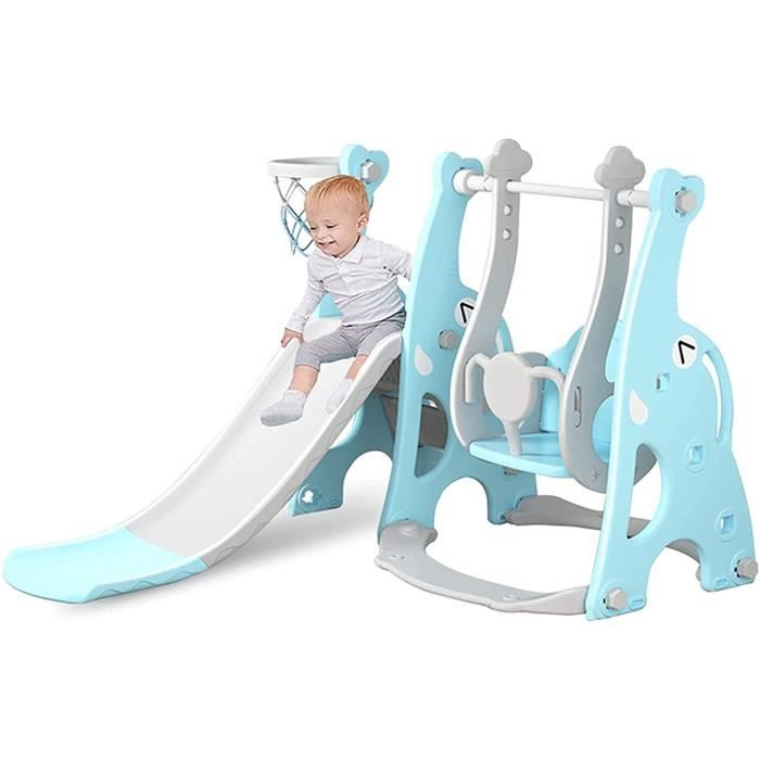 Toboggan Enfant 4 En 1 Avec Panier De Basket Et Balançoire - Aire De Jeu Intérieur/extérieur Autoportante - Rose A - 5