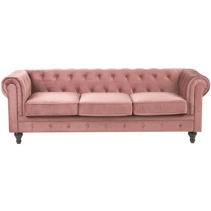 Canapé 3 places en velours rose CHESTERFIELD - BELIANI - Classique - Intemporel - Moelleux