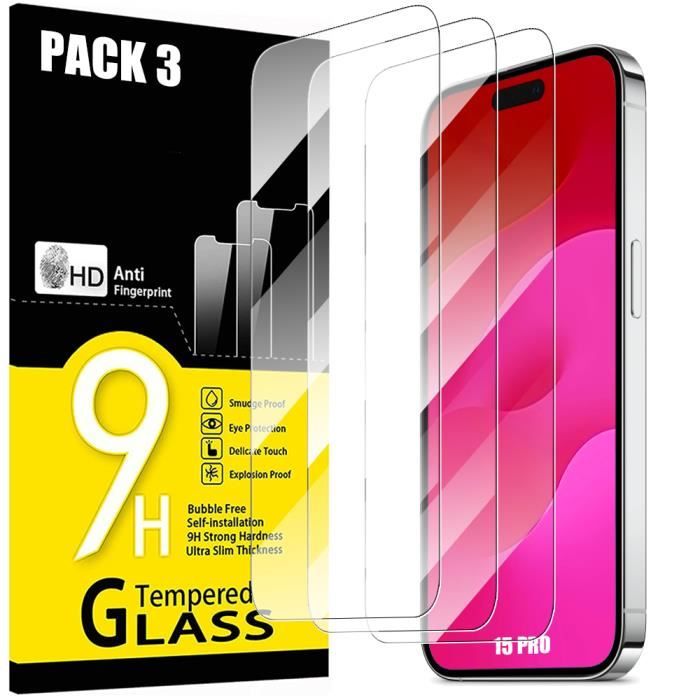Lot De 3 Films De Protection En Verre Trempé Pour IPhone 15 - 9H+ - 0,33 Mm Ultra Transparent - Anti-Rayures