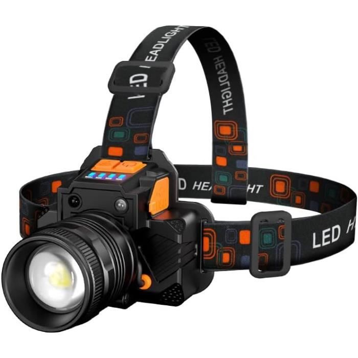 Lampe Frontale Tactique 30W LED – Rechargeable, Capteur Mouvement, Zoom, étanche IP65