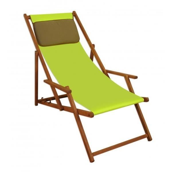 chaise longue de jardin - erst-holz - 10-306kd - pliant - vert pistache - accoudoirs et oreiller