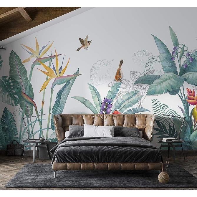 Papier Peint Panoramique jungle Soie, 350 x 250 cm Plantes tropicales ...