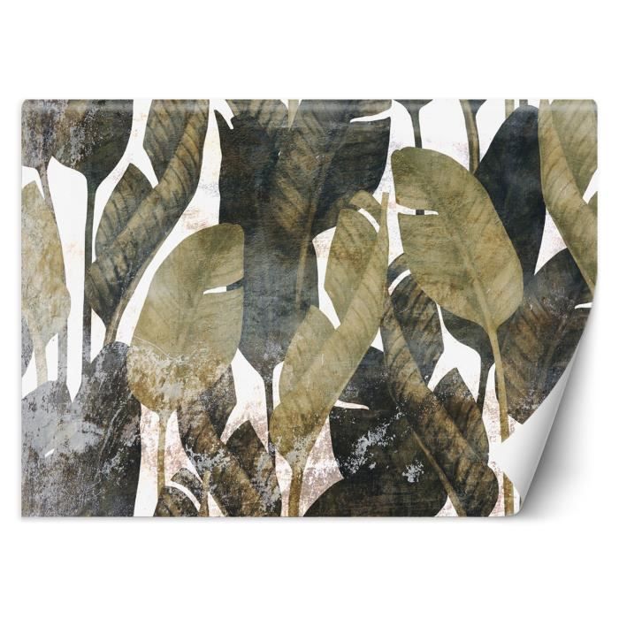 Papier Peint - Entoilage 130g/m2 - Motif Feuilles de bananier - 368x254 cm - Vert - Décoration murale à coller - Feeby