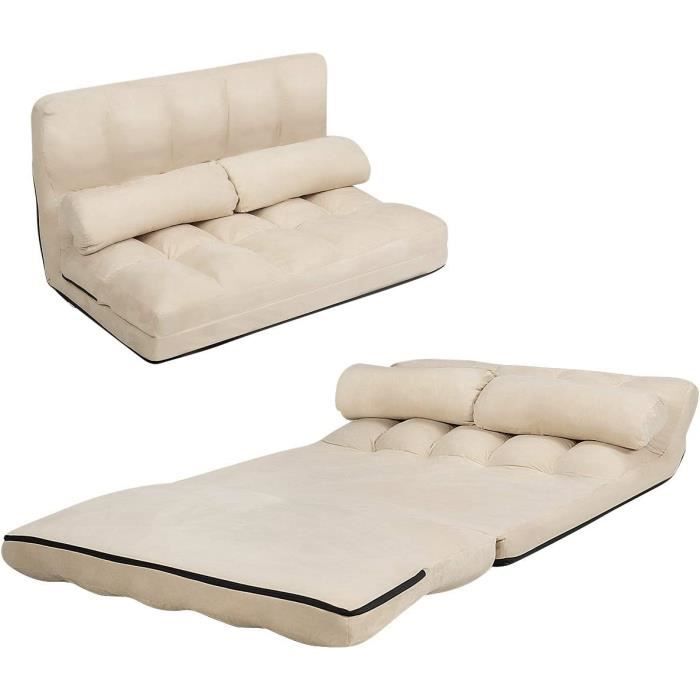GIANTEX Canapé de Sol Convertible 2 Places avec 2 Oreillers Dossier Réglable à 6 Positions 90°-180° Housse en Suède Amovible Beige GIANTEX Canapé de Sol Convertible 2 Places avec 2 Oreillers Dossier Réglable à 6 Positions 90°-180° Housse en Suède Amovible Beige