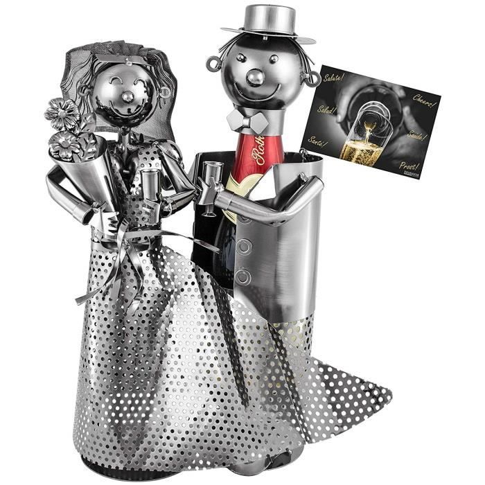 Porte-bouteille De Vin Décoratif "Cœurs & Couple D'amoureux" En Métal - Carte "In Vino Veritas" Incluse - Idée Cadeau Originale
