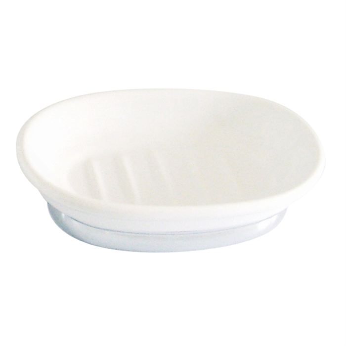 Porte-savon ovale en grès coloris blanc
