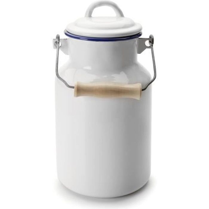 Pot à lait émaillé - IBILI - 1 litre - Acier émaillé - Couvercle en bois - Dimensions 10x21 cm