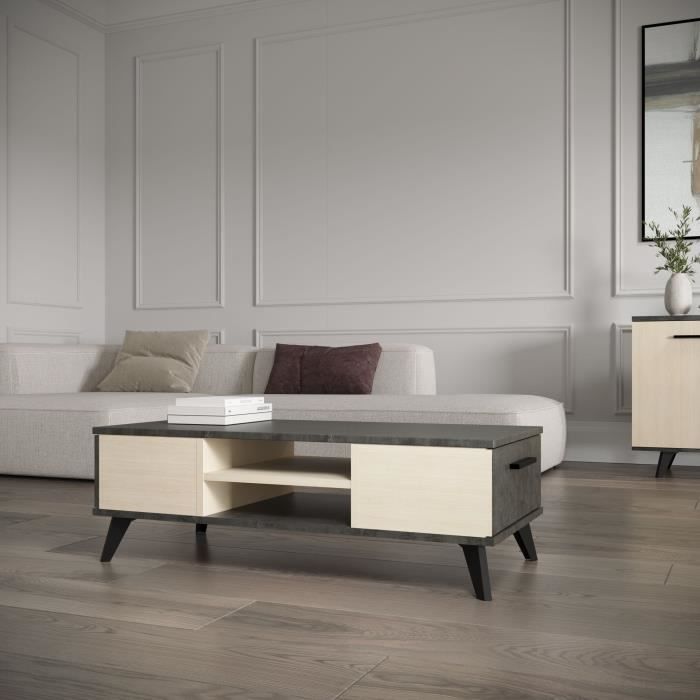 Ensemble salon - Banc TV Table basse - KENT - Chêne de fil / Sidewalk - DEMEYERE