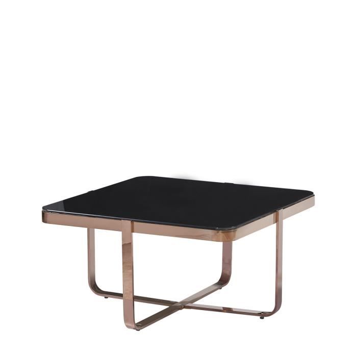 berlin - table basse carrée en acier or rose et verre noir 80 x 80 x 42