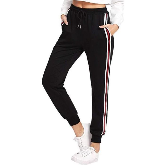 Minetom Femme Pantalon Survêtement Grand Taille Jogging Yoga Rayures  Pantalon Avoir Poches Taille Haute Pour Sport Harem Pantalon Noir -  Cdiscount Sport