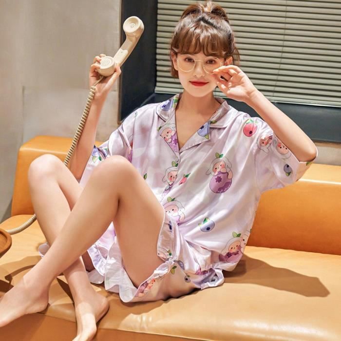 Pyjama Fille 2 Pièces En Satin Rayé - Short Et Haut Boutonné, Vêtement De Nuit D'été Léger Et Tendance - 11
