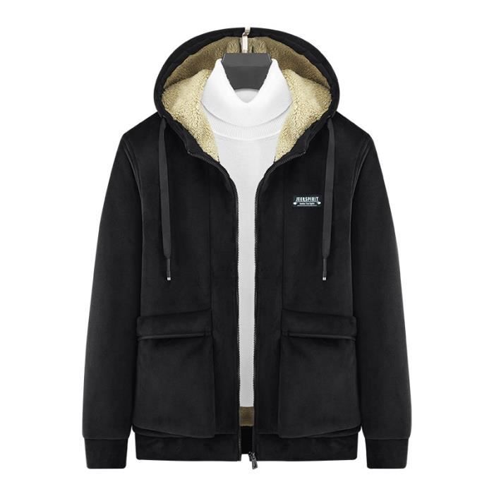 Generisch Veste De Pluie Chaude à Manches Longues En Polaire Pour Homme - Grande Taille - Fermeture éclair - Manteau D'hiver Avec Capuche - Couleur Unie - Veste Polaire à Capuche