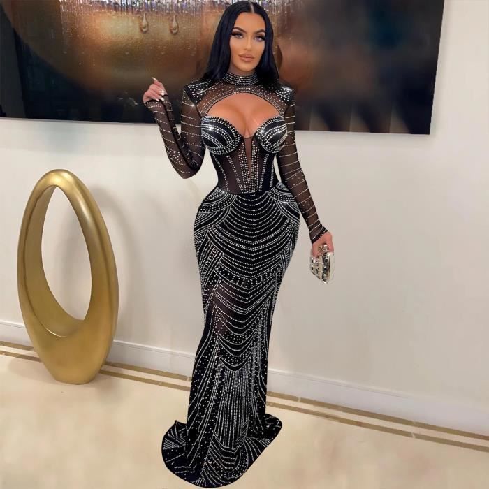Robe robe Maxi de soir e Design Chic couleur unie diamant