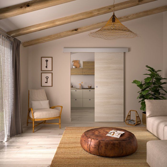 Porte coulissante - Chêne blond - H 204 x Ep 38 x L 93 cm - Non percée