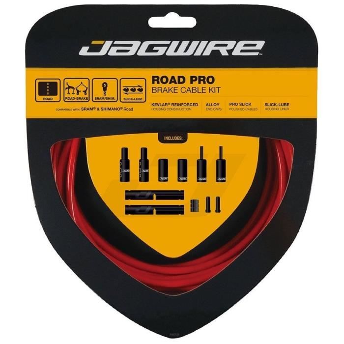JAGWIRE Kit câble frein Road Pro Brake - Câble Teflon, boîtier kevlar - Liaison Slick - Rouge