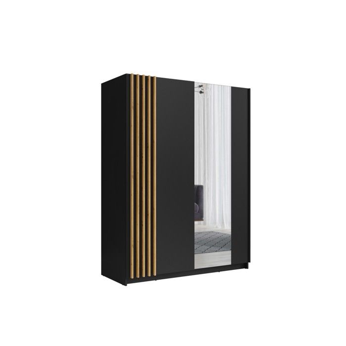 Armoire 2 portes coulissantes 150 cm - noir et chêne - Collection VARIA Armoire 2 portes coulissantes 150 cm - noir et chêne - Collection VARIA