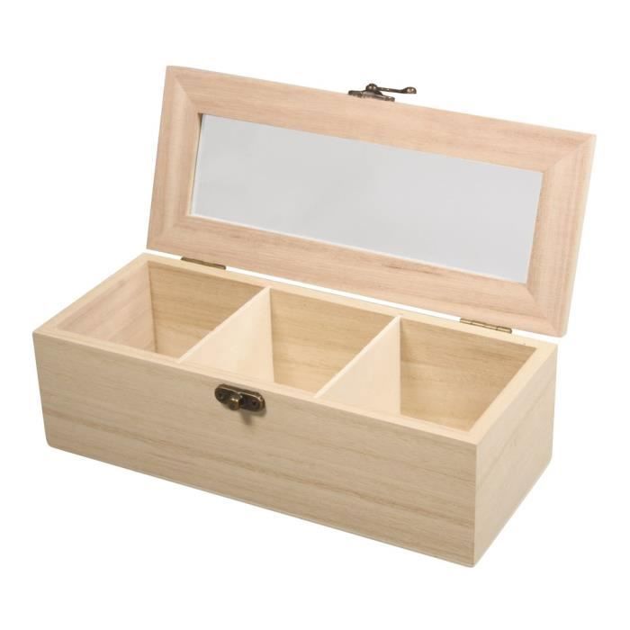 Boîte en bois à thé 3 compartiments - 21.5 x 9 x 7cm - Cdiscount Maison