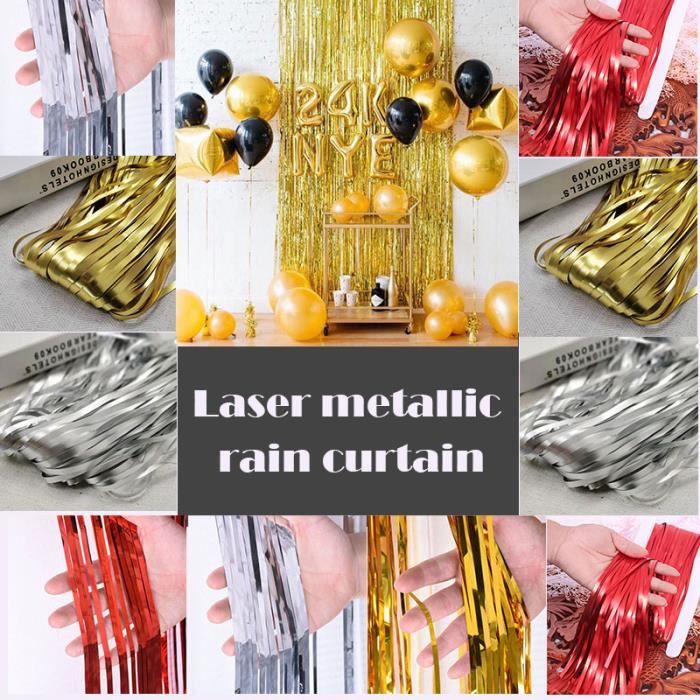 Rideau Paillette Anniversaire O-Kinee Rideau Mu00e9tallique De Frange, 2 Piu00e8ces Argent Tinsel Rideau Shimmer Fenetres Brillants Deco Anniversaire Rose