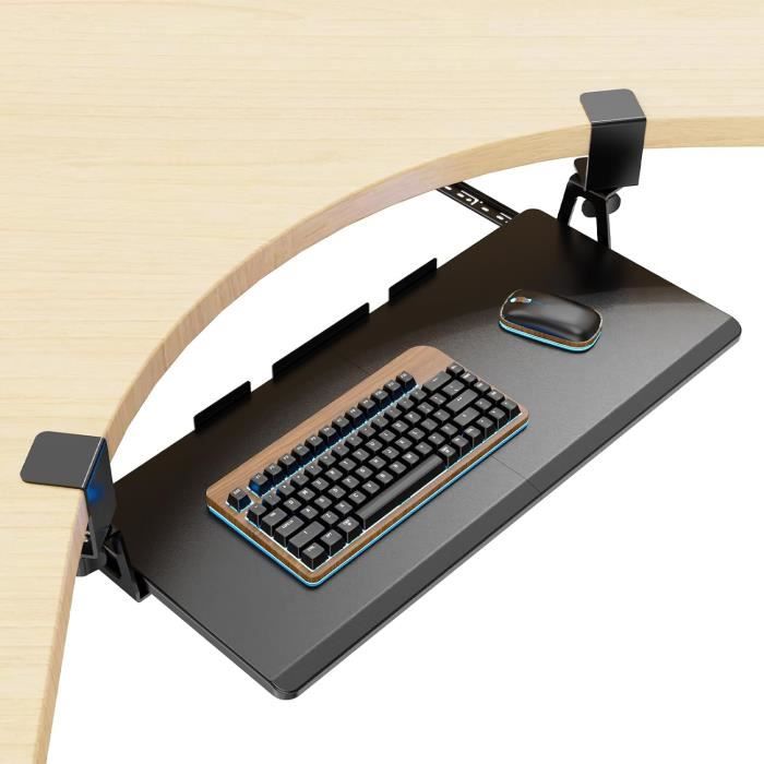 ETHU Support Clavier Coulissant Sous Bureau – Plateau Ergonomique 500x300 Mm – Clip Fixation, Acier Robuste