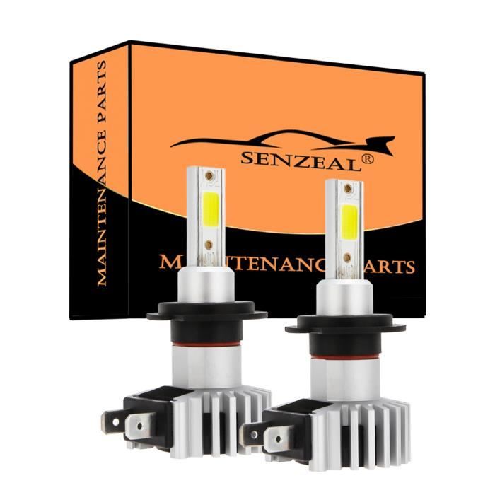 Kit 2 Phares H7 LED 12LED 1000LM – 3000K Blanc Chaud, 24W, Pour Voiture