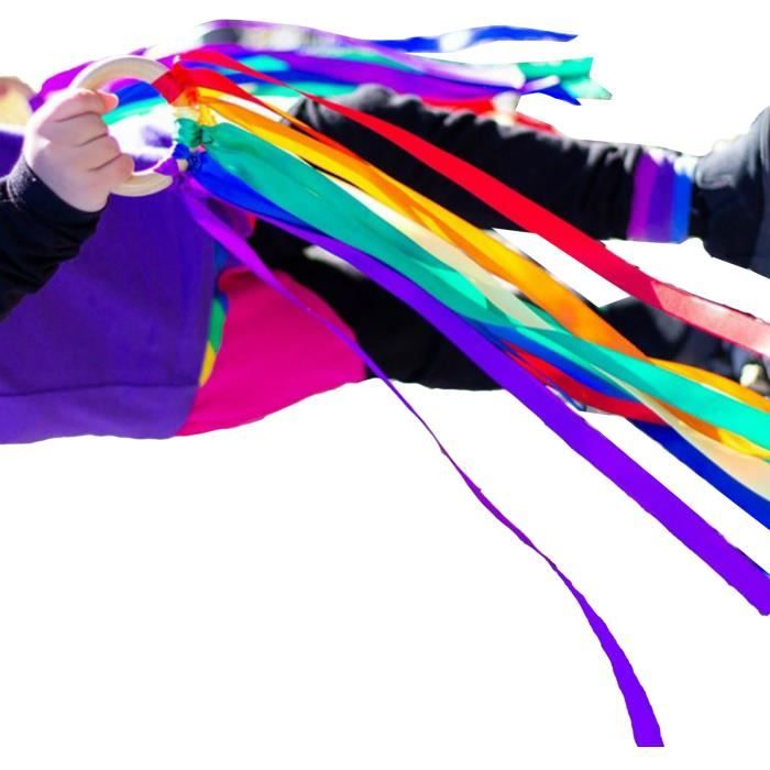 Cerf-volant Ruban Coloré Avec Anneau En Bois - Jouet Sensoriel Pour Enfants
