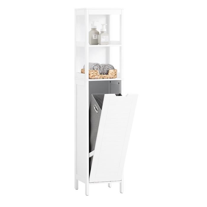 Colonne de Salle de Bain SOBUY BZR123-W - Étagères et Panier à Linge - Blanc