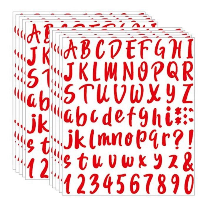 Lot De 10 Feuilles Autocollantes Lettres Alphabet - Vinyle Blanc étanche - 22x19,5 Cm - Pour Déco DIY
