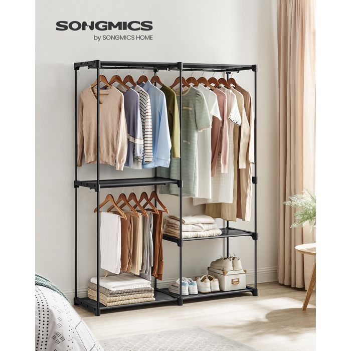 SONGMICS Armoire de Rangement Pliable Armoire Métallique avec Barres de Suspension Porte-vêtements 138 x 43 x 182 cm Noir SONGMICS Armoire de Rangement Pliable Armoire Métallique avec Barres de Suspension Porte-vêtements 138 x 43 x 182 cm Noir