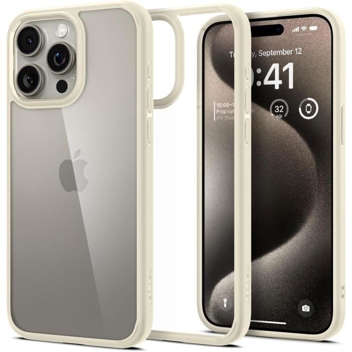 Coque Anti-Jaune - SPIGEN - iPhone 15 Pro - Ultra Hybrid - Beige Sable - Antichoc