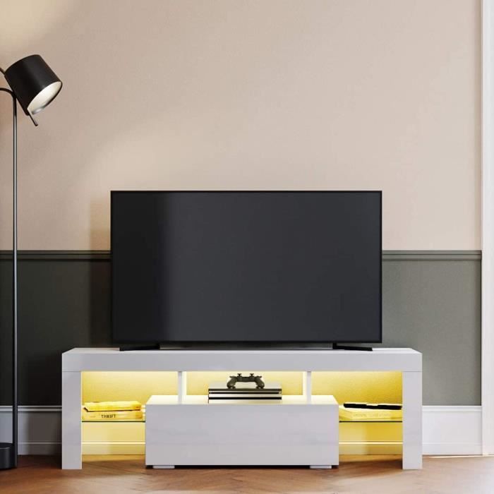SIRHONA Meuble TV LED Noir, Banc TV 180x35x45cm, Éclairage LED RGB avec Couleur réglable