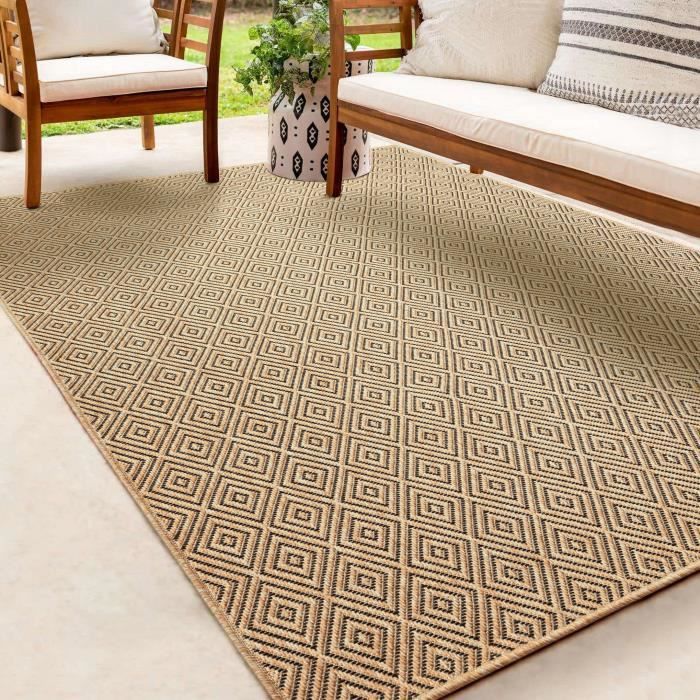Tapis extérieur - THE CARPET - aspect jute - 240x340 - Résistant UV - Motif géométrique (5000)