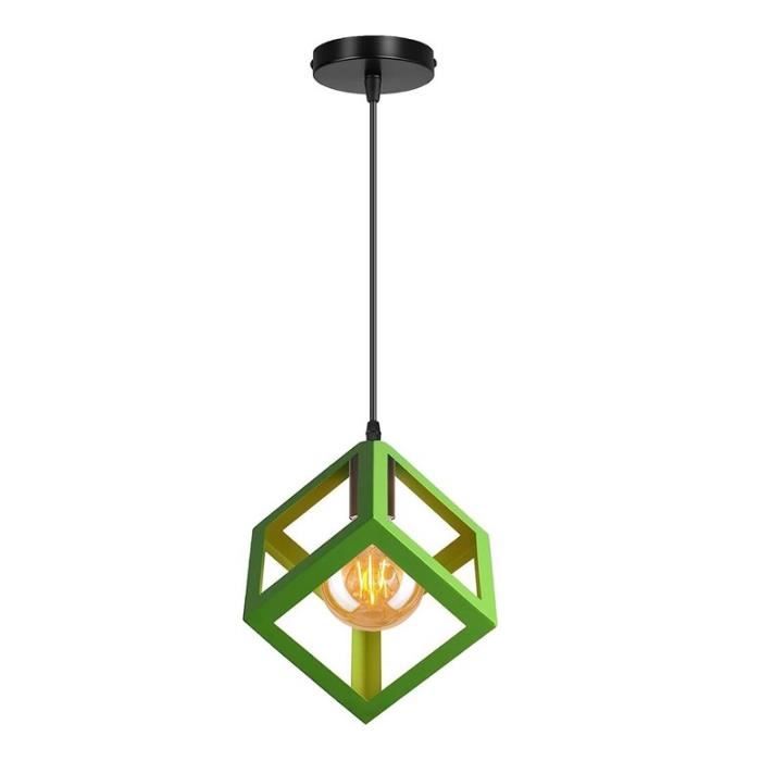 TOKIUS Suspension Luminaire Moderne Lustre Forme Cube Lampe de Plafond en Métal E27 Plafonnier 22CM pour Chambre Salon Bar Vert