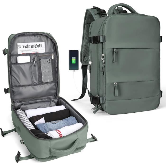 Sac à Dos Voyage 45x36x20cm VOESLD - Compatible Bagage Cabine Easyjet - Port USB - 32L - Gris Foncé