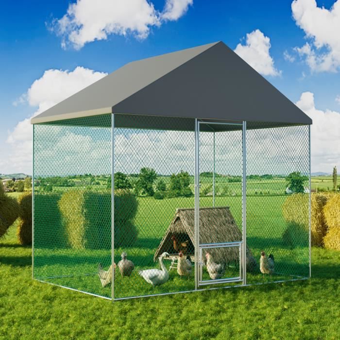 Comparer les prix de Enclos Poulailler Chenil Extérieur - Marque - Grande Taille - Toit en Tissu Oxford - 6 m2